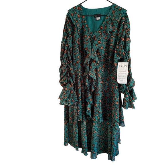 Ashro Dresses & Skirts - Ashro Green Floral Ruffle Mini Dress